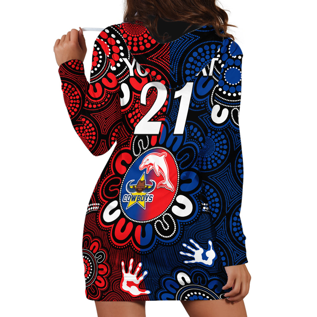 (Custom Text And Number) NRL Dolphins Combine Cowboys Rugby Hoodie Dress Indigenous Aboriginal Style - Vibe Hoodie Shop