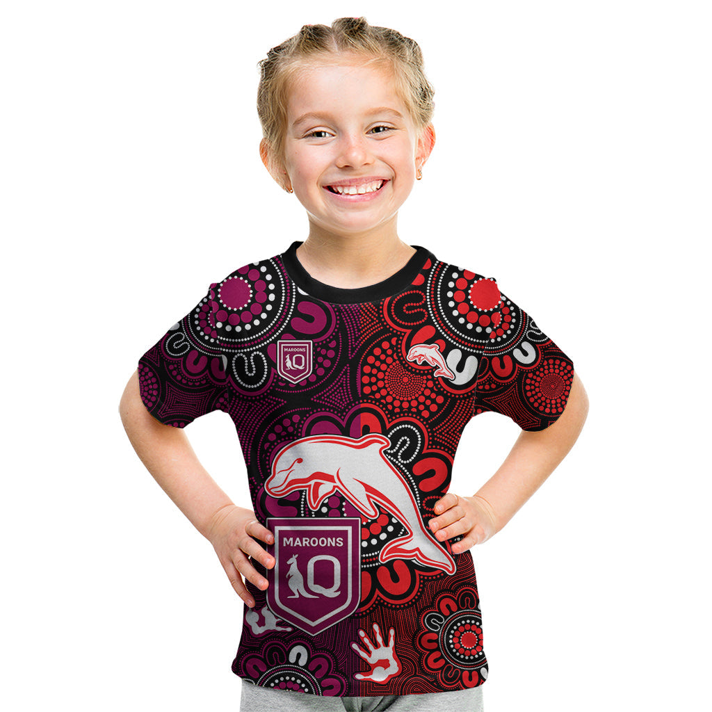 custom-text-and-number-nrl-dolphins-combine-queensland-origin-kid-t-shirt-indigenous-aboriginal-style