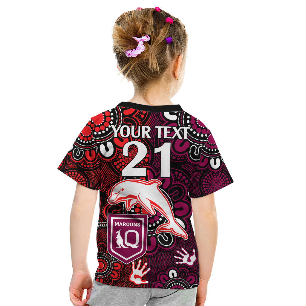 custom-text-and-number-nrl-dolphins-combine-queensland-origin-kid-t-shirt-indigenous-aboriginal-style