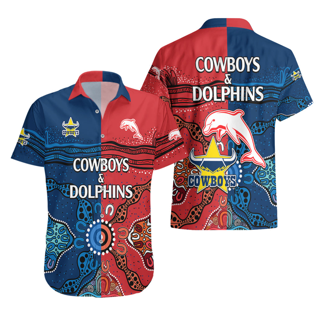 NRL Half Dolphins and Half Cowboys Rugby Hawaiian Shirt Aboriginal 2023 - Vibe Hoodie Shop