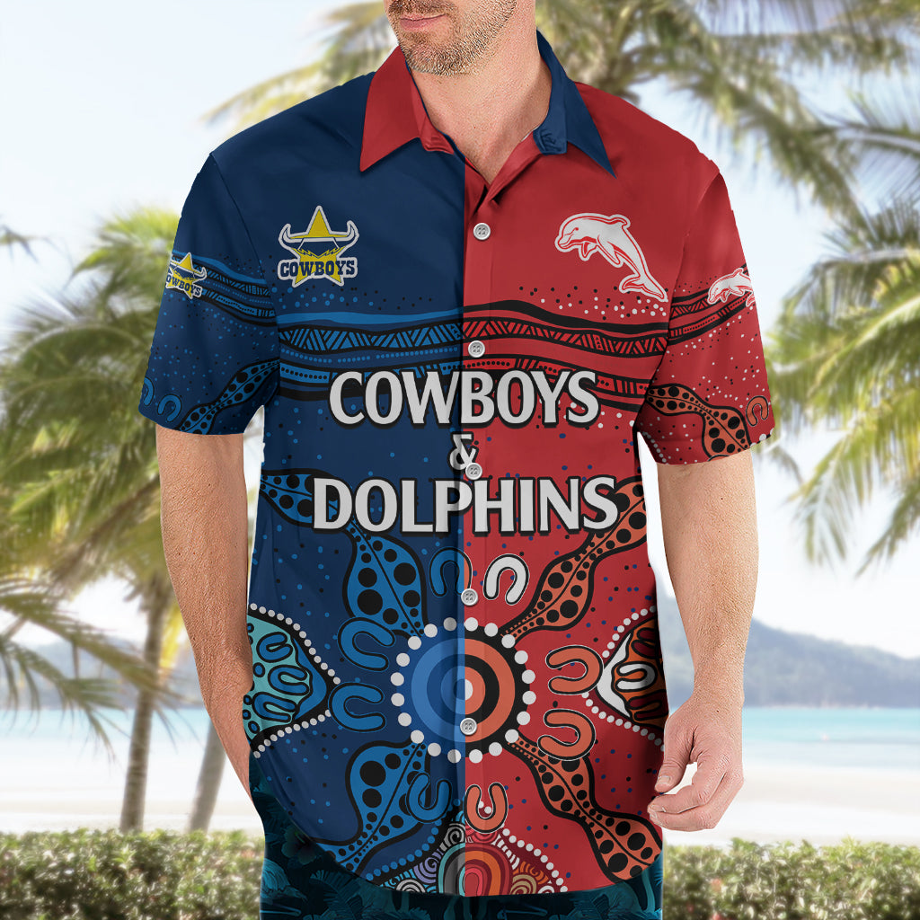 NRL Half Dolphins and Half Cowboys Rugby Hawaiian Shirt Aboriginal 2023 - Vibe Hoodie Shop
