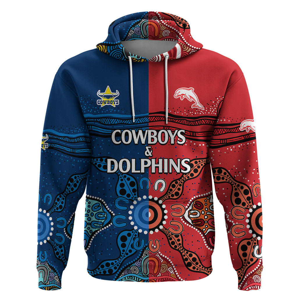 NRL Half Dolphins and Half Cowboys Rugby Hoodie Aboriginal 2023 LT9 - Vibe Hoodie Shop