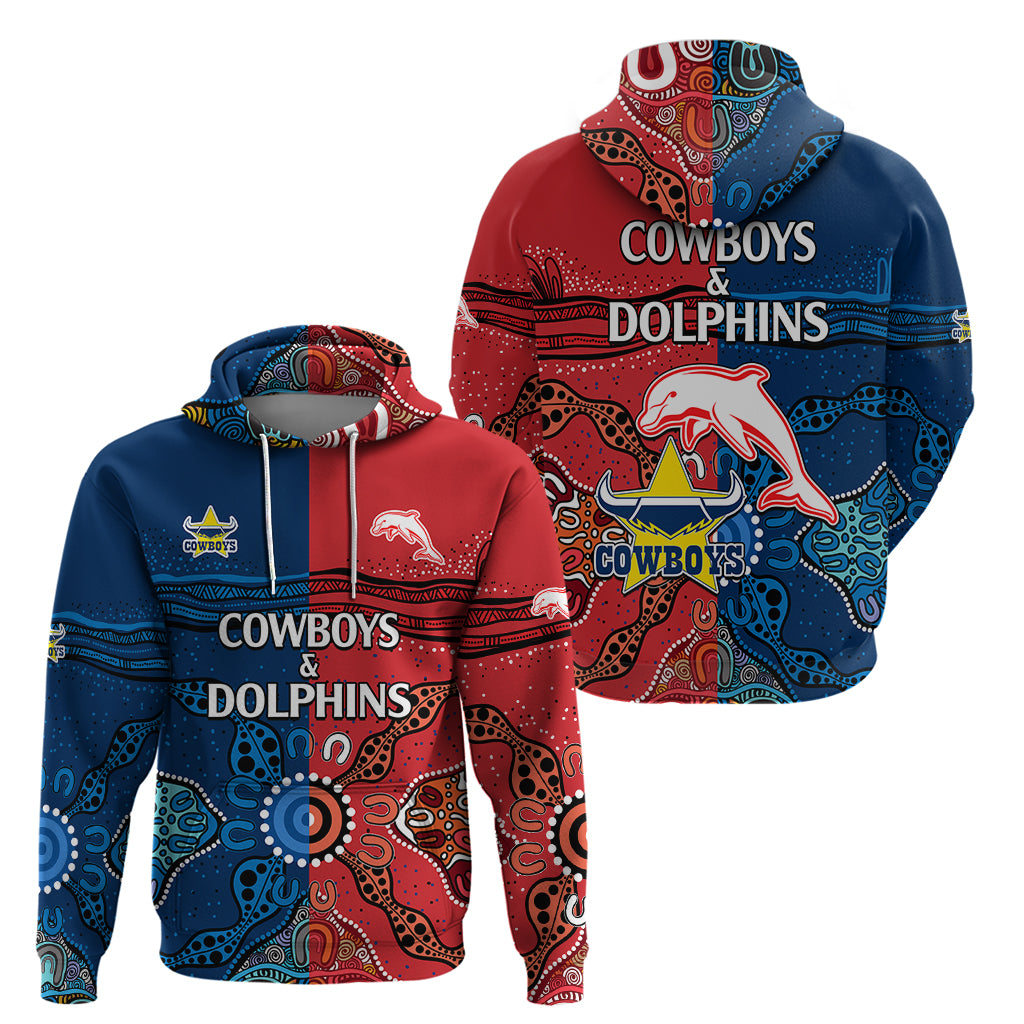 NRL Half Dolphins and Half Cowboys Rugby Hoodie Aboriginal 2023 LT9 - Vibe Hoodie Shop