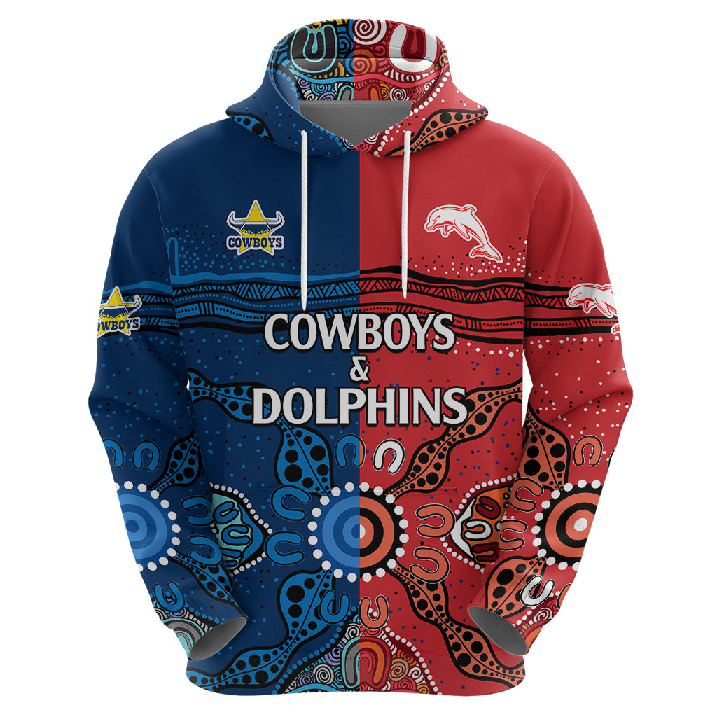 NRL Half Dolphins and Half Cowboys Rugby Hoodie Aboriginal 2023 LT9 - Vibe Hoodie Shop