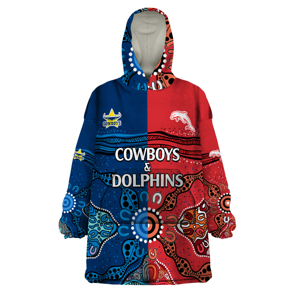 NRL Half Dolphins and Half Cowboys Rugby Wearable Blanket Hoodie Aboriginal 2023 - Vibe Hoodie Shop