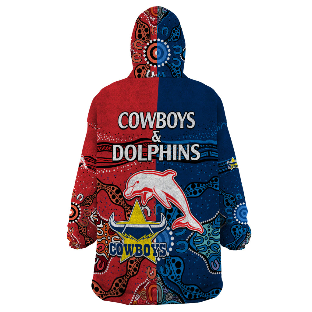 NRL Half Dolphins and Half Cowboys Rugby Wearable Blanket Hoodie Aboriginal 2023 - Vibe Hoodie Shop