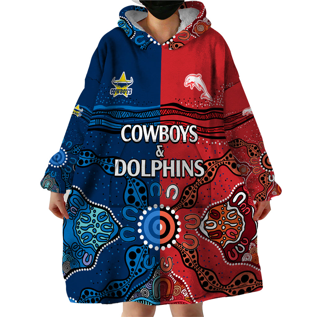 NRL Half Dolphins and Half Cowboys Rugby Wearable Blanket Hoodie Aboriginal 2023 - Vibe Hoodie Shop