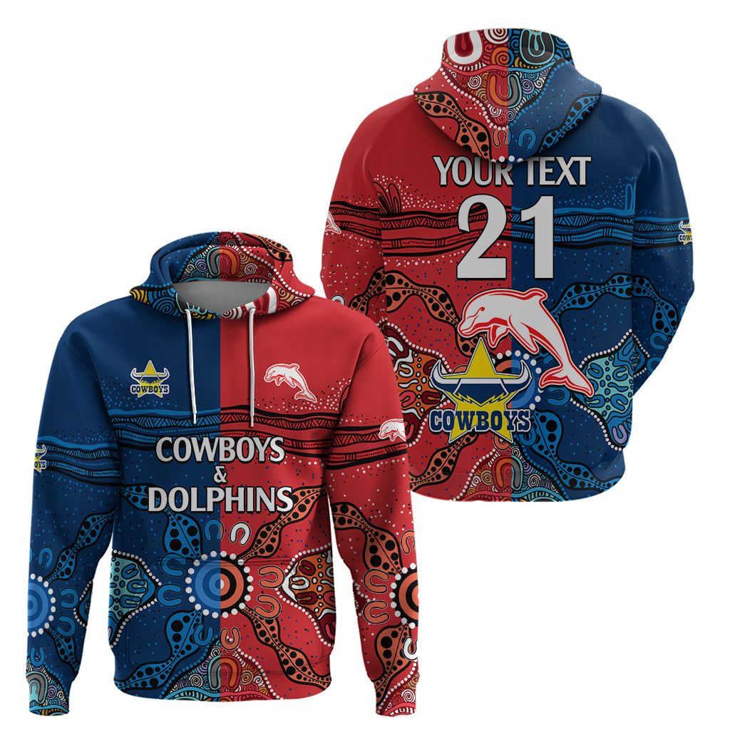 (Custom Text And Number) NRL Half Dolphins and Half Cowboys Rugby Hoodie Aboriginal 2023 LT9 - Vibe Hoodie Shop