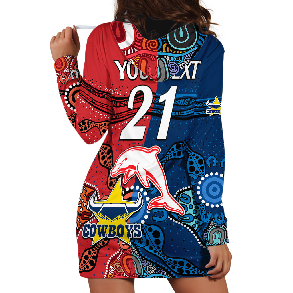 (Custom Text And Number) NRL Half Dolphins and Half Cowboys Rugby Hoodie Dress Aboriginal 2023 - Vibe Hoodie Shop