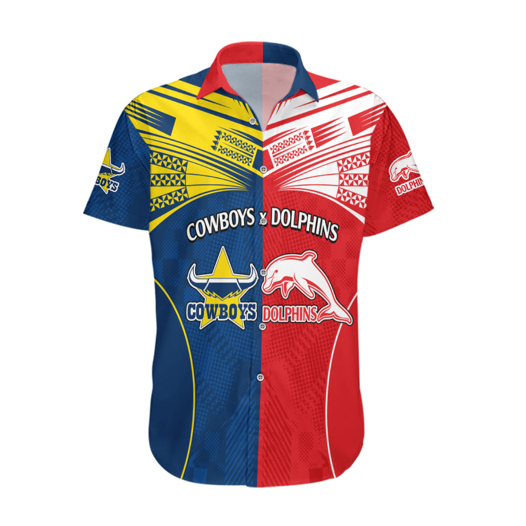 NRL Half Dolphins and Half Cowboys Rugby Hawaiian Shirt Sporty Style - Vibe Hoodie Shop