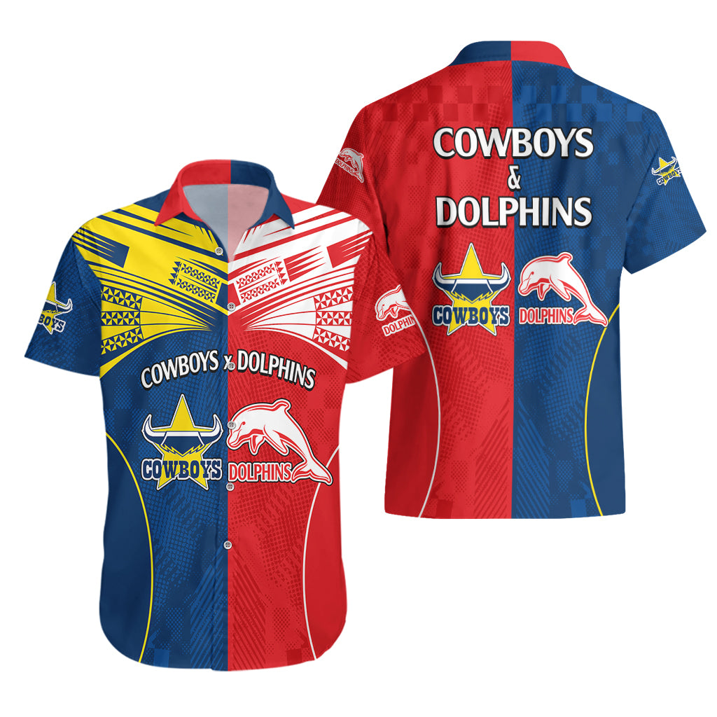 NRL Half Dolphins and Half Cowboys Rugby Hawaiian Shirt Sporty Style - Vibe Hoodie Shop