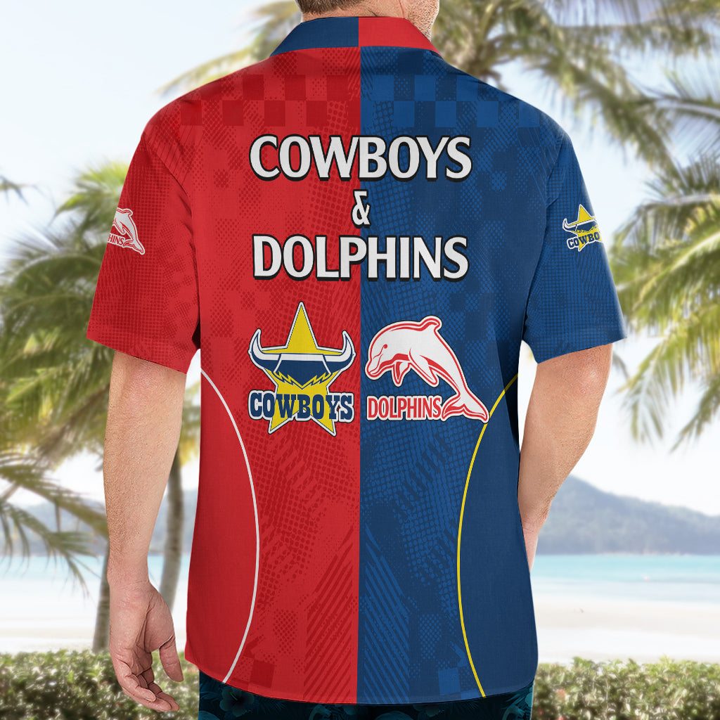 NRL Half Dolphins and Half Cowboys Rugby Hawaiian Shirt Sporty Style - Vibe Hoodie Shop