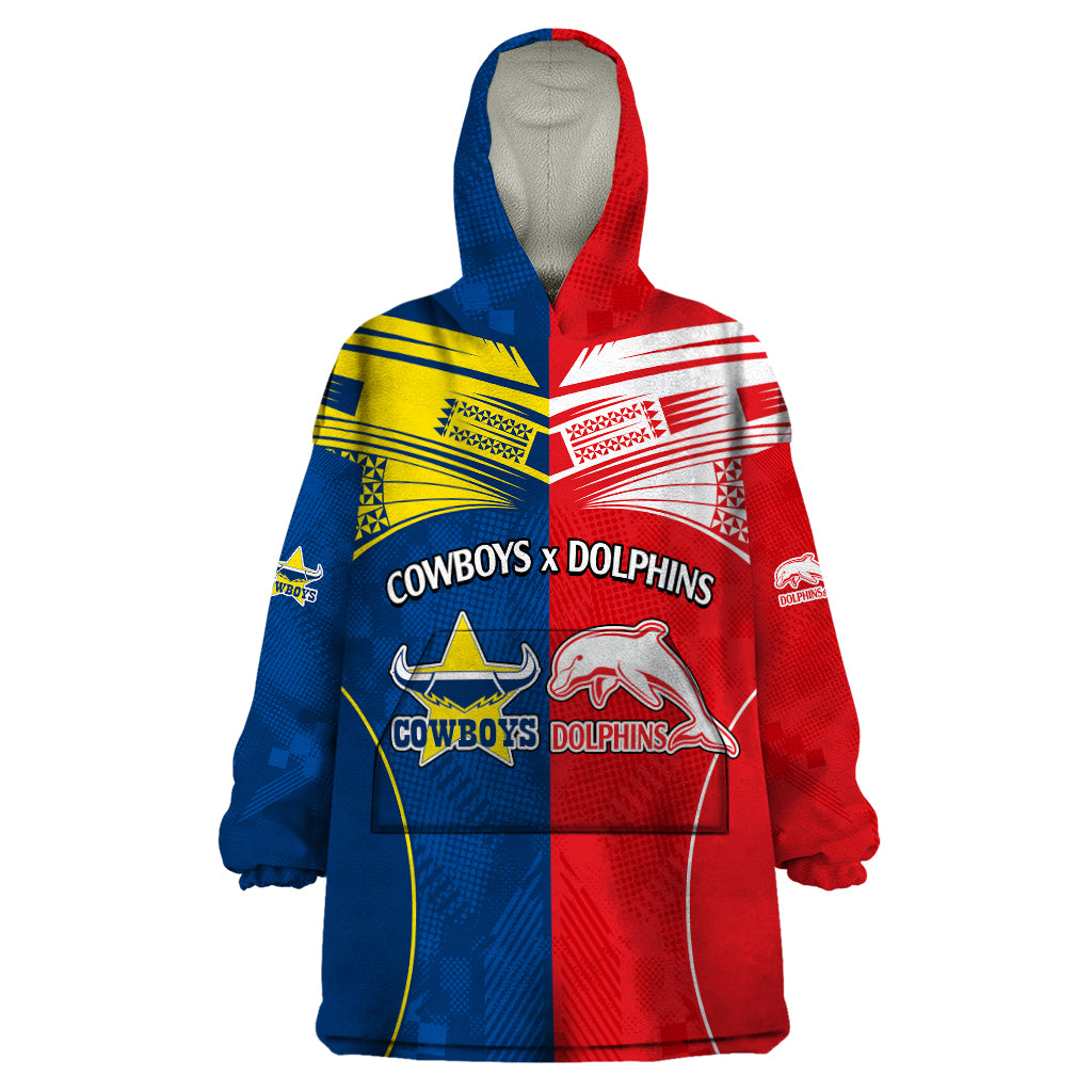 NRL Half Dolphins and Half Cowboys Rugby Wearable Blanket Hoodie Sporty Style - Vibe Hoodie Shop