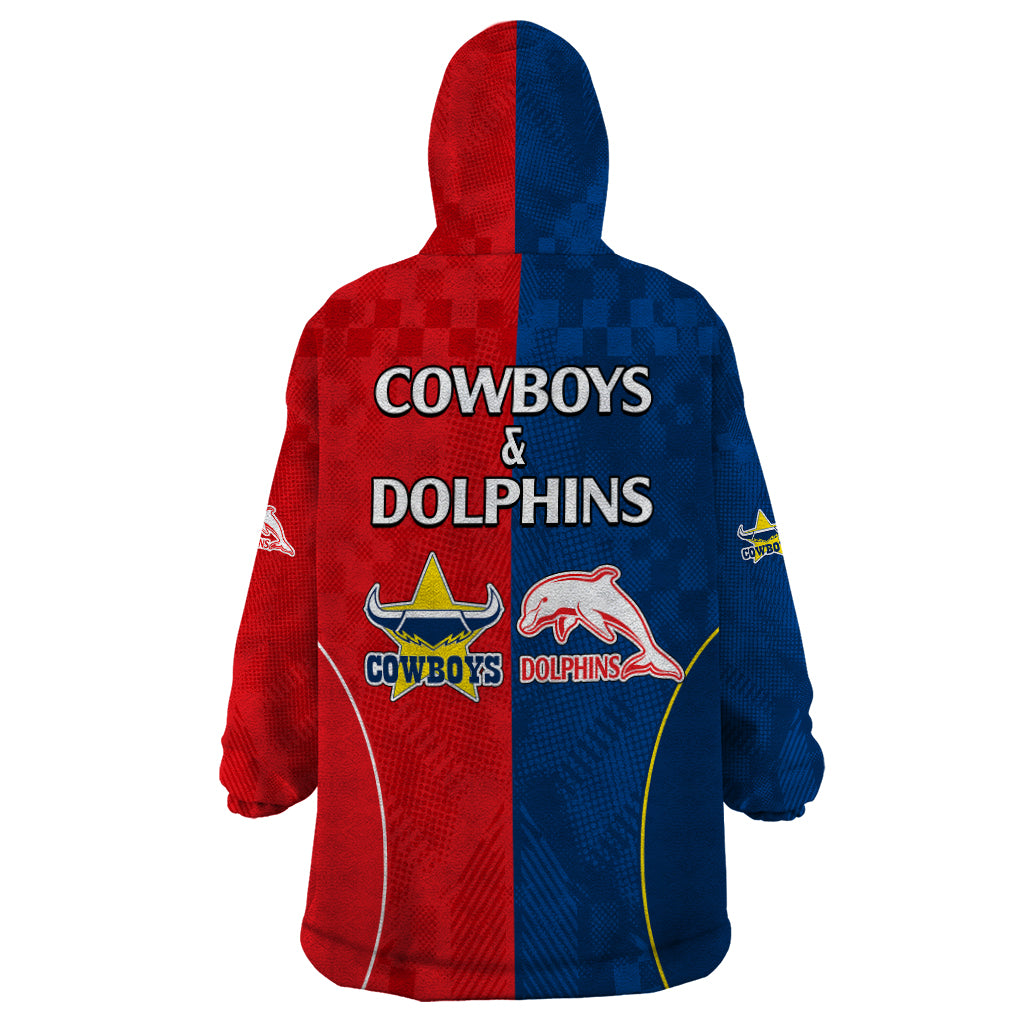 NRL Half Dolphins and Half Cowboys Rugby Wearable Blanket Hoodie Sporty Style - Vibe Hoodie Shop