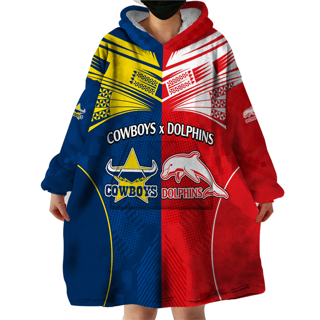 NRL Half Dolphins and Half Cowboys Rugby Wearable Blanket Hoodie Sporty Style - Vibe Hoodie Shop