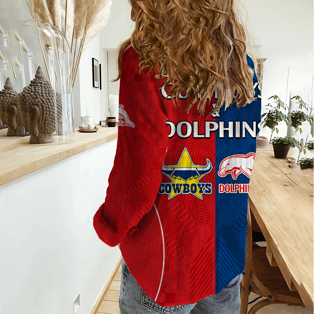 NRL Half Dolphins and Half Cowboys Rugby Women Casual Shirt Sporty Style - Vibe Hoodie Shop