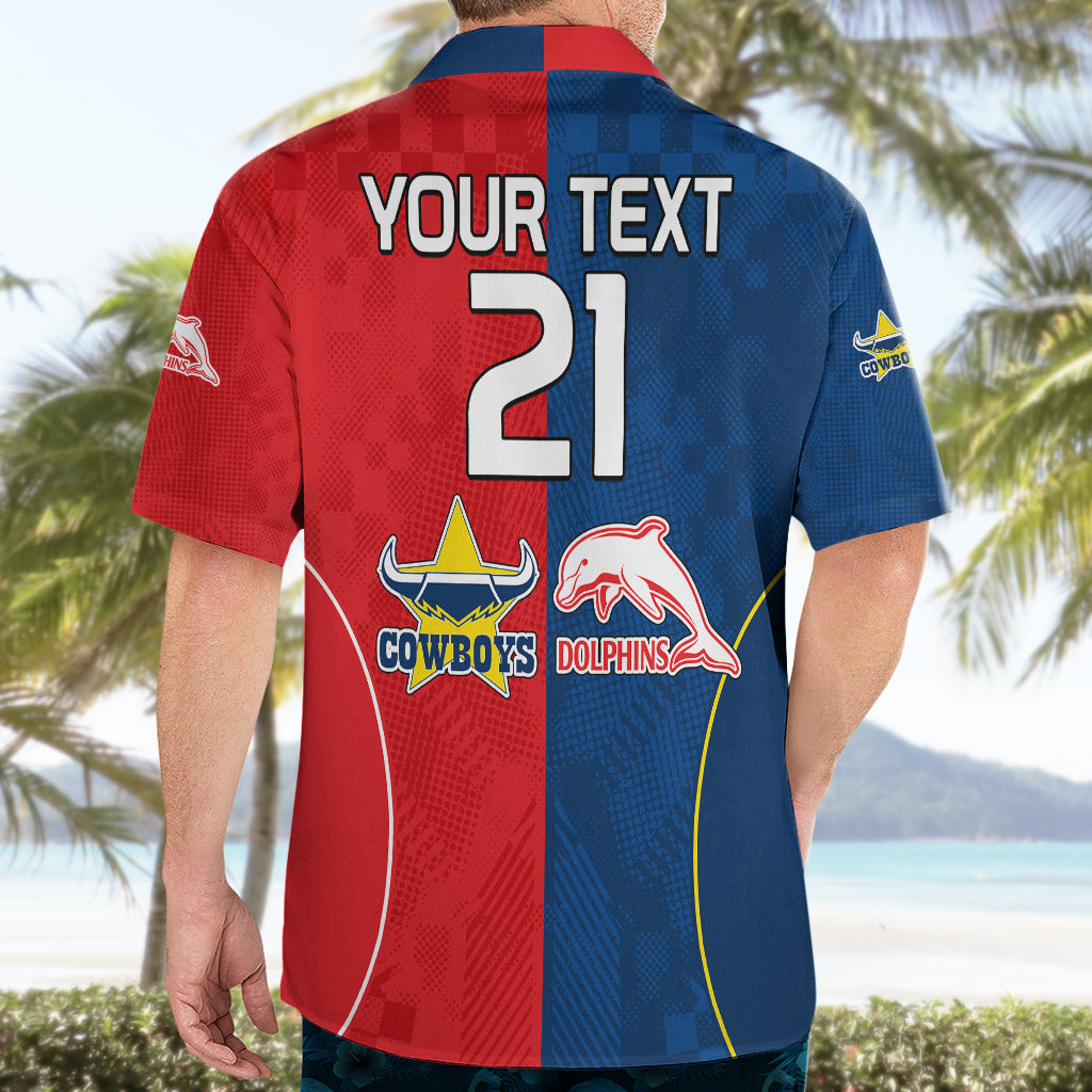 (Custom Text And Number) NRL Half Dolphins and Half Cowboys Rugby Hawaiian Shirt Sporty Style - Vibe Hoodie Shop