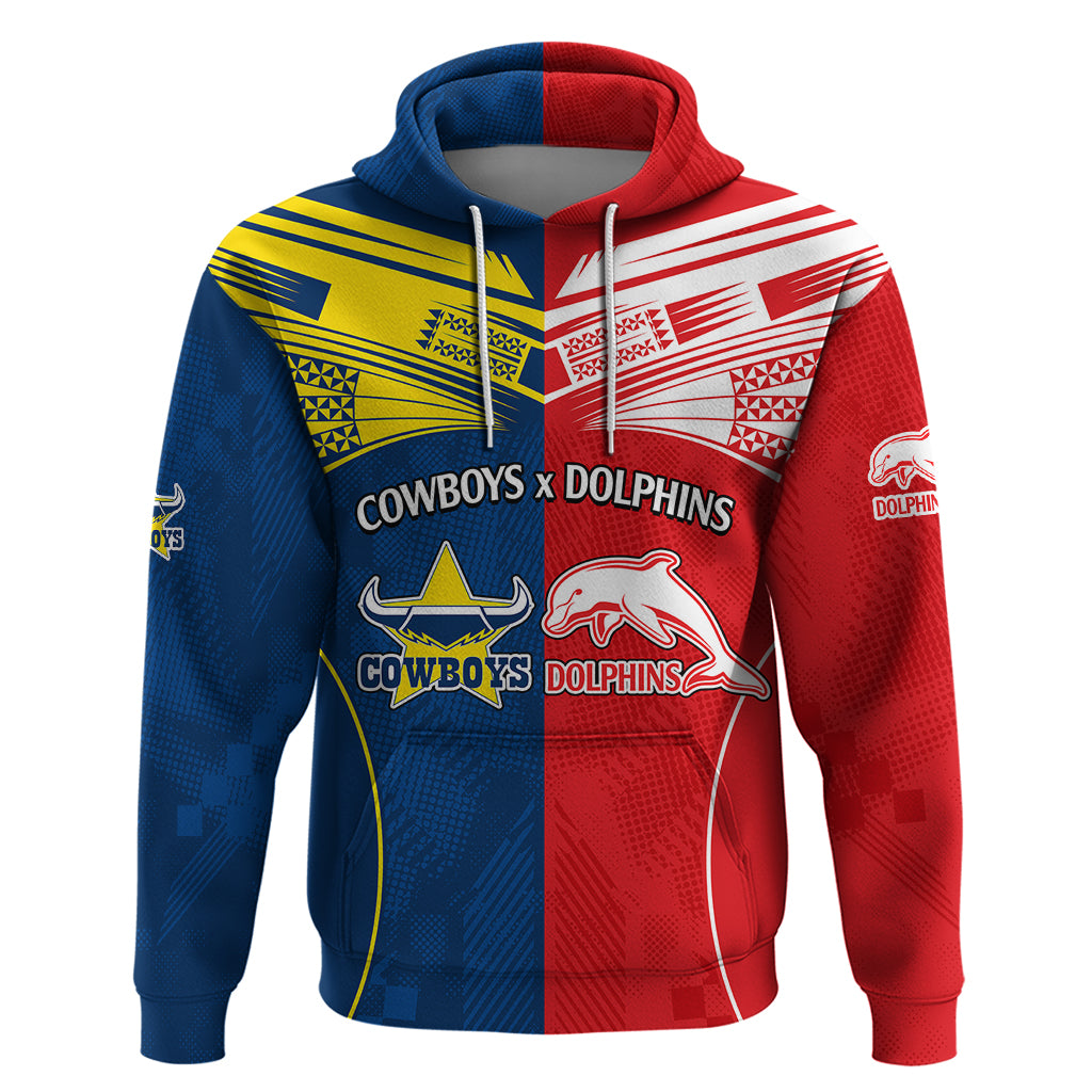 (Custom Text And Number) NRL Half Dolphins and Half Cowboys Rugby Hoodie Sporty Style LT9 - Vibe Hoodie Shop