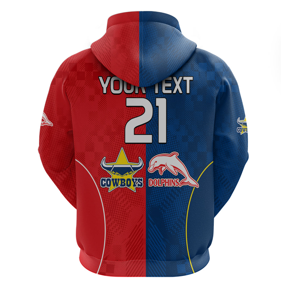 (Custom Text And Number) NRL Half Dolphins and Half Cowboys Rugby Hoodie Sporty Style LT9 - Vibe Hoodie Shop