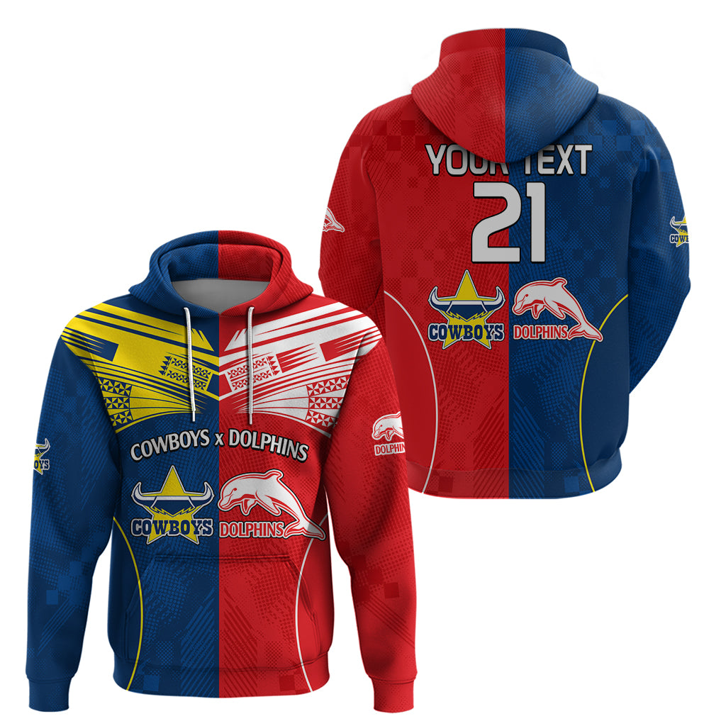 (Custom Text And Number) NRL Half Dolphins and Half Cowboys Rugby Hoodie Sporty Style LT9 - Vibe Hoodie Shop
