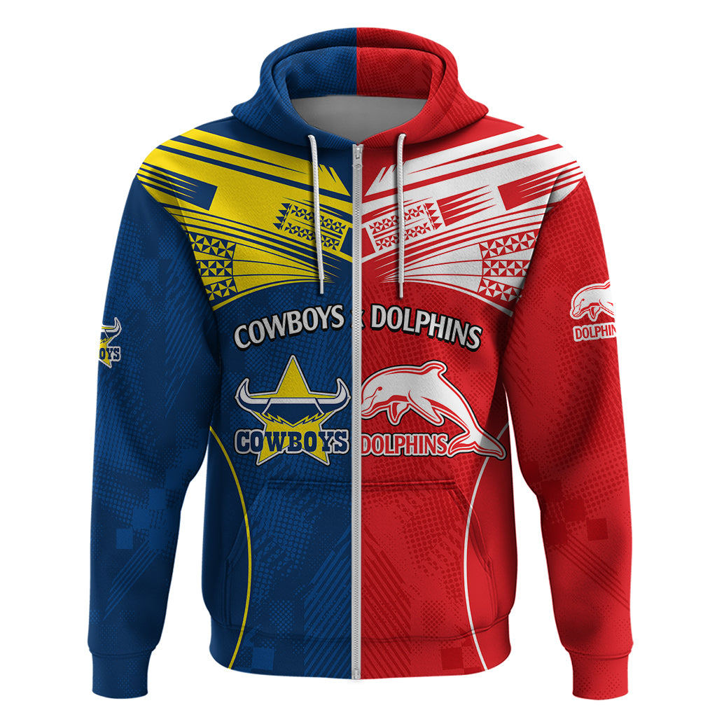 (Custom Text And Number) NRL Half Dolphins and Half Cowboys Rugby Hoodie Sporty Style LT9 - Vibe Hoodie Shop