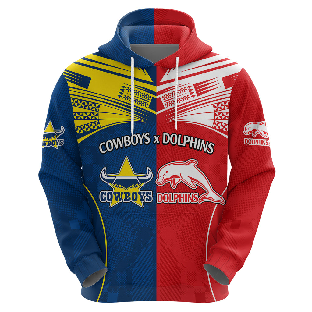 (Custom Text And Number) NRL Half Dolphins and Half Cowboys Rugby Hoodie Sporty Style LT9 - Vibe Hoodie Shop
