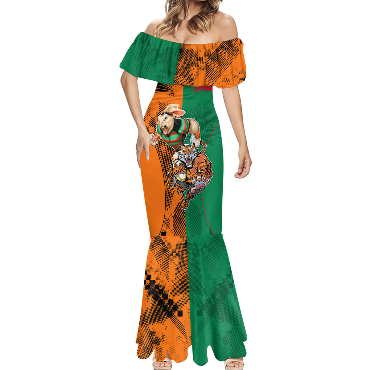 Wests Tigers and Rabbitohs Rugby Mermaid Dress Sporty Style LT9