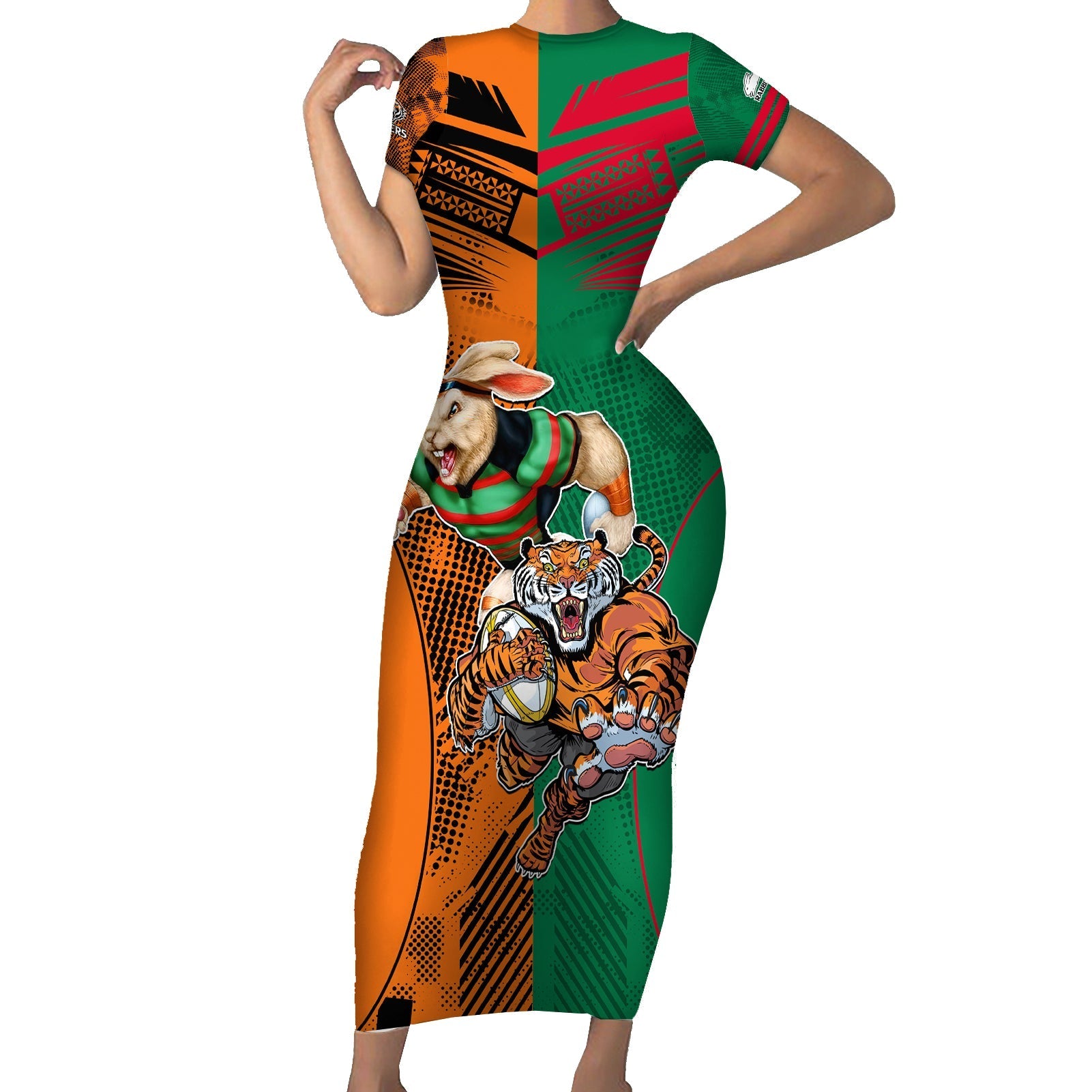 Wests Tigers and Rabbitohs Rugby Short Sleeve Bodycon Dress Sporty Style LT9