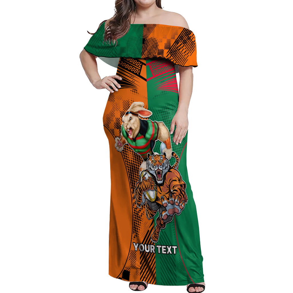 Custom Wests Tigers and Rabbitohs Rugby Off Shoulder Maxi Dress Sporty Style LT9