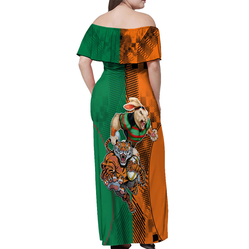 Custom Wests Tigers and Rabbitohs Rugby Off Shoulder Maxi Dress Sporty Style LT9