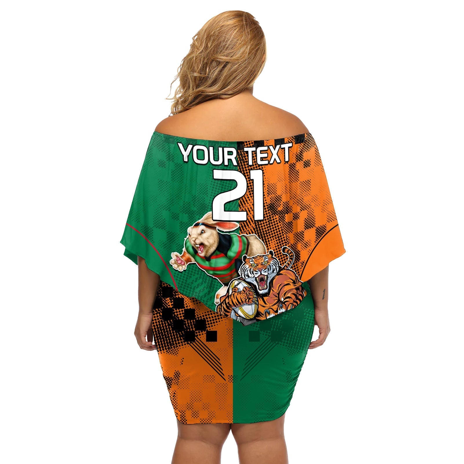 Custom Wests Tigers and Rabbitohs Rugby Off Shoulder Short Dress Sporty Style LT9