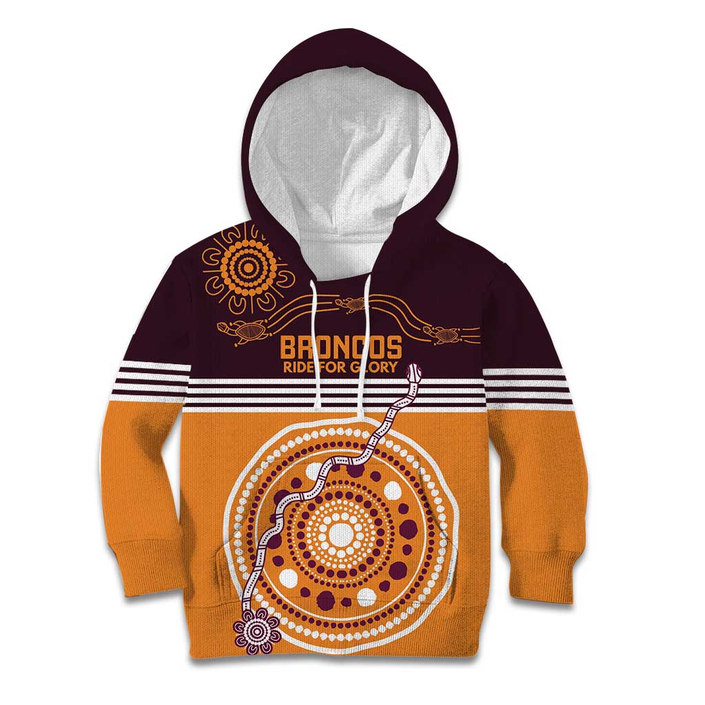 Custom Broncos Spirit Kid Hoodie Ride for Glory Indigenous Aboriginal - Vibe Hoodie