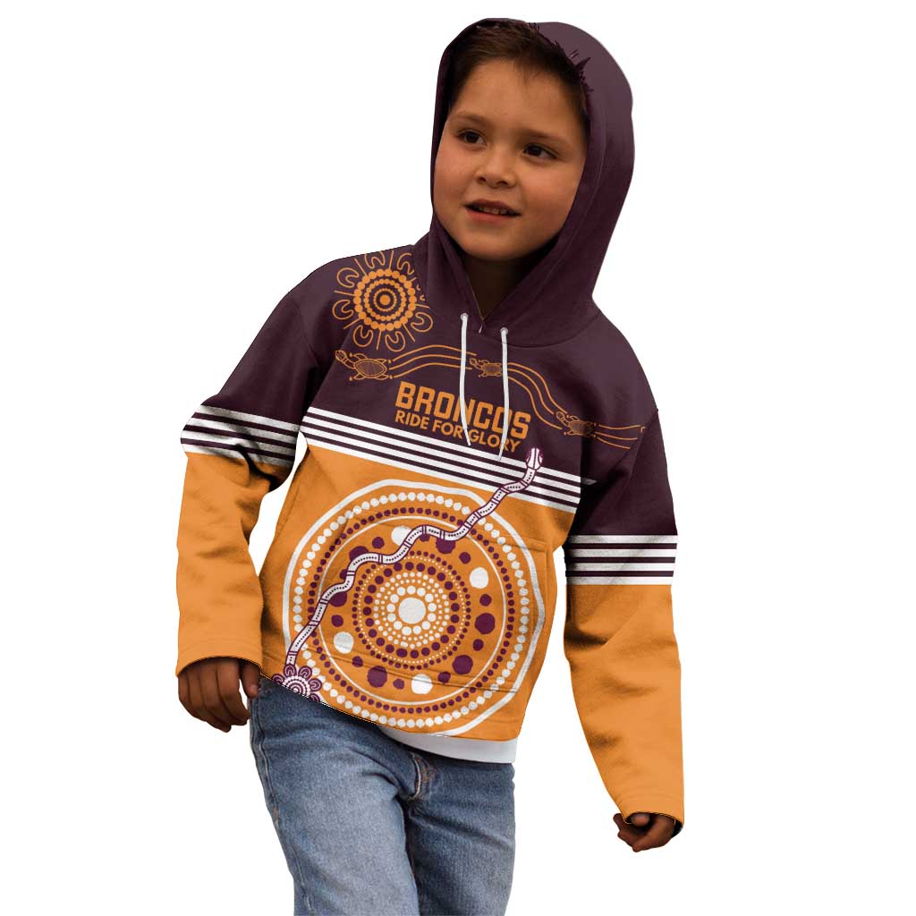 Custom Broncos Spirit Kid Hoodie Ride for Glory Indigenous Aboriginal - Vibe Hoodie