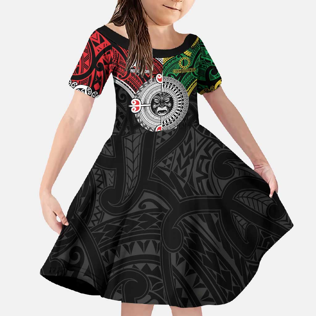 Aotearoa and Cook Islands Mo Te Tiriti Family Matching Short Sleeve Bodycon Dress and Hawaiian Shirt New Zealand Honour The Treaty Ake!Ake!Ake!