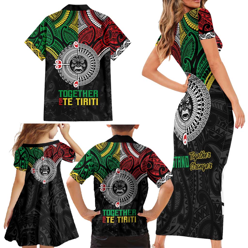 Aotearoa and Cook Islands Mo Te Tiriti Family Matching Short Sleeve Bodycon Dress and Hawaiian Shirt New Zealand Honour The Treaty Ake!Ake!Ake!