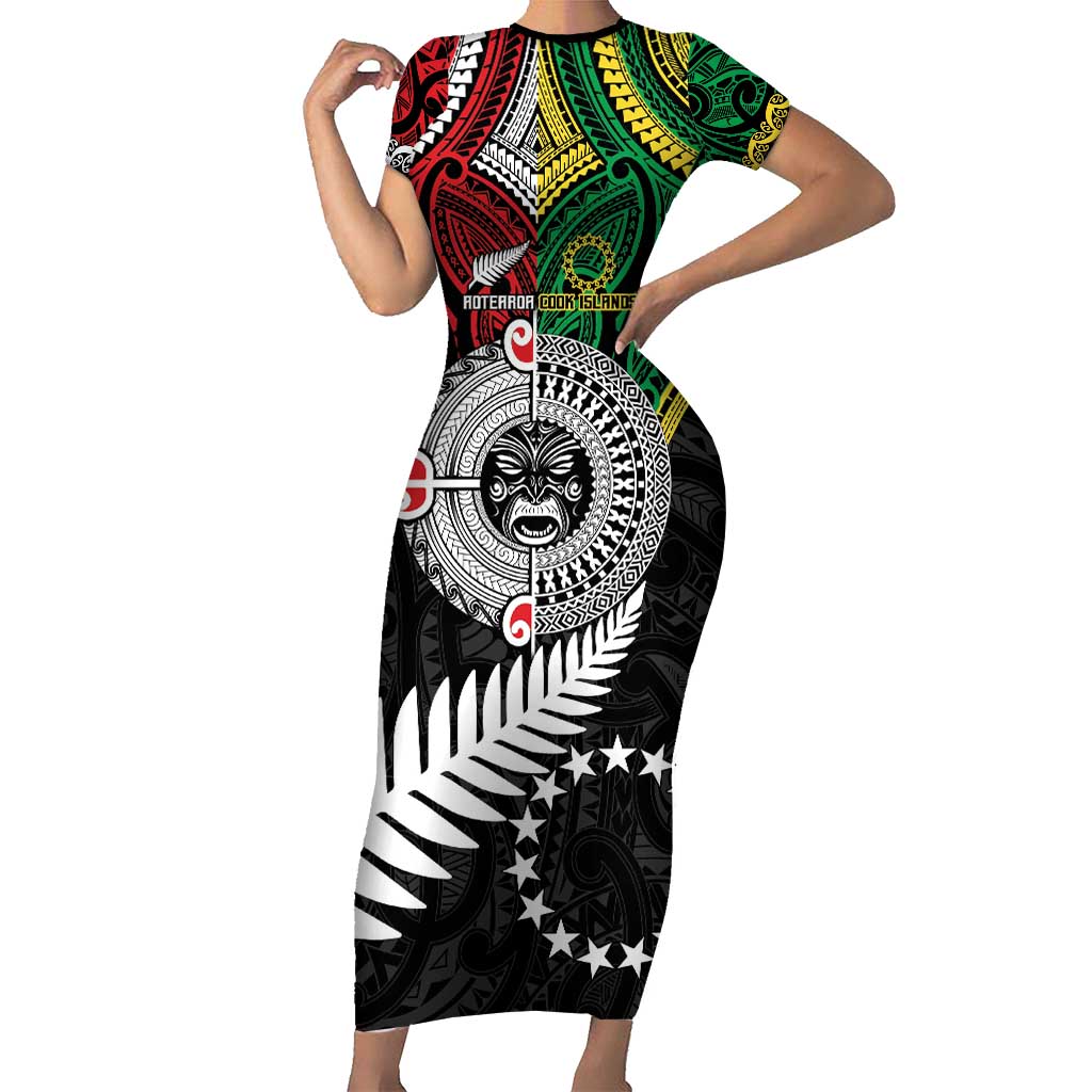 Aotearoa and Cook Islands Mo Te Tiriti Family Matching Short Sleeve Bodycon Dress and Hawaiian Shirt New Zealand Honour The Treaty Ake!Ake!Ake!