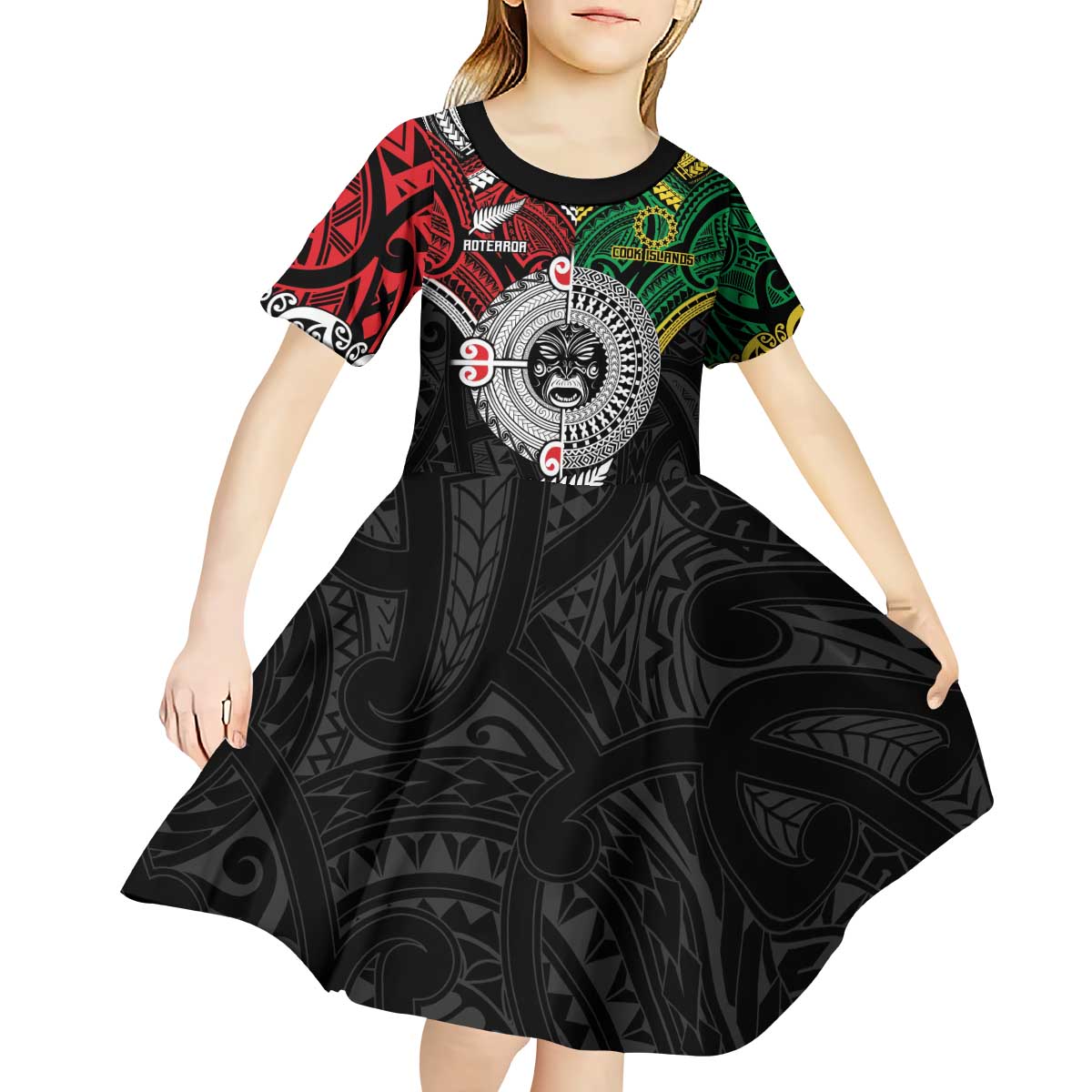 Aotearoa and Cook Islands Mo Te Tiriti Kid Short Sleeve Dress New Zealand Honour The Treaty Ake!Ake!Ake! - Vibe Hoodie Shop