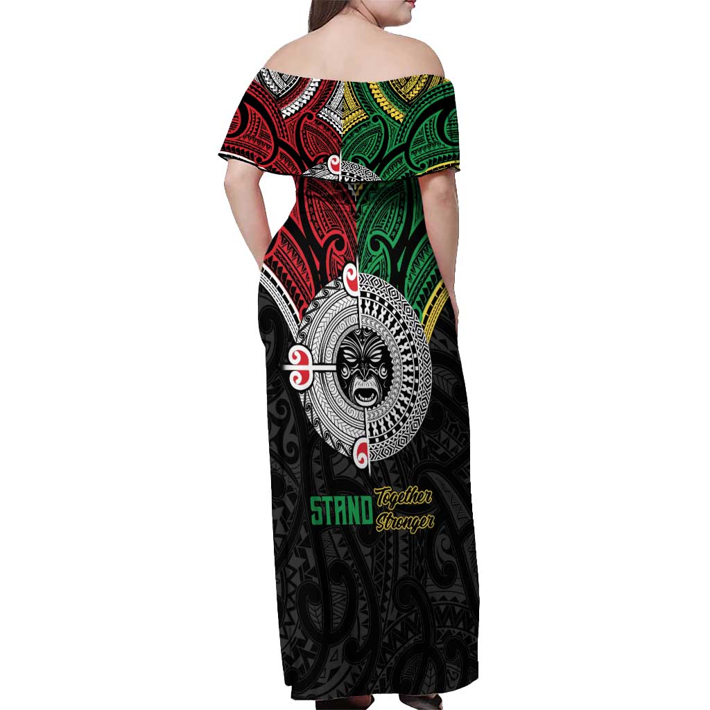 Aotearoa and Cook Islands Mo Te Tiriti Off Shoulder Maxi Dress New Zealand Honour The Treaty Ake!Ake!Ake!