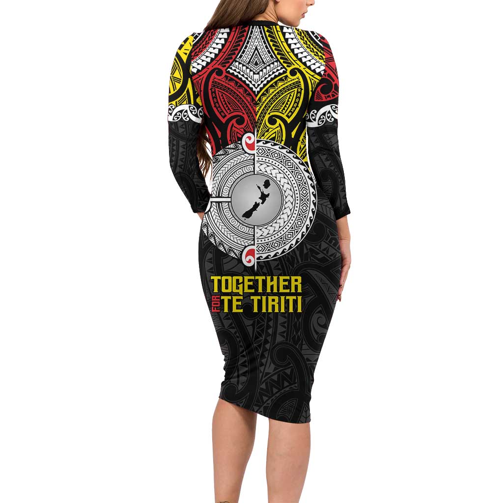 Aotearoa and Niue Mo Te Tiriti Family Matching Long Sleeve Bodycon Dress and Hawaiian Shirt New Zealand Honour The Treaty Ake!Ake!Ake!