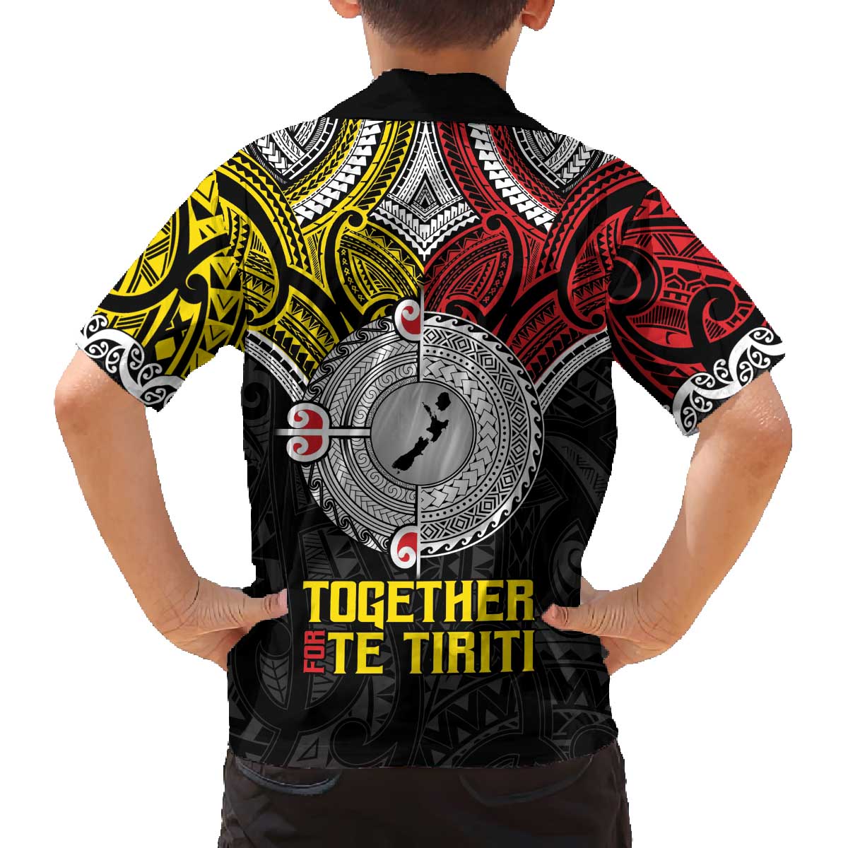 Aotearoa and Niue Mo Te Tiriti Family Matching Off The Shoulder Long Sleeve Dress and Hawaiian Shirt New Zealand Honour The Treaty Ake!Ake!Ake!