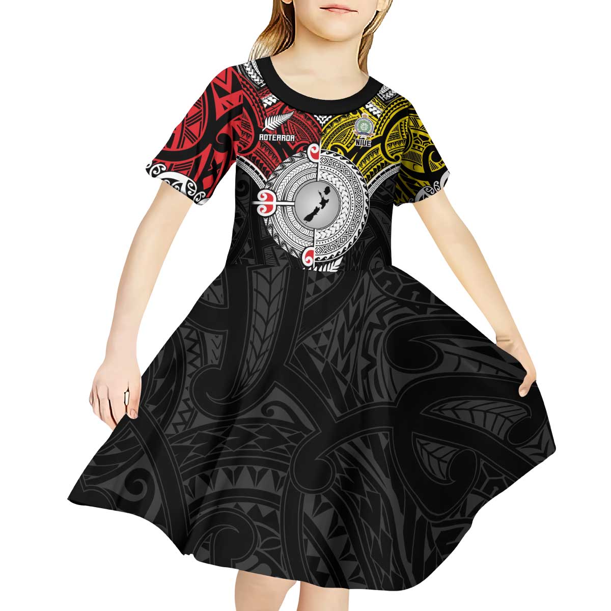 Aotearoa and Niue Mo Te Tiriti Kid Short Sleeve Dress New Zealand Honour The Treaty Ake!Ake!Ake! - Vibe Hoodie Shop