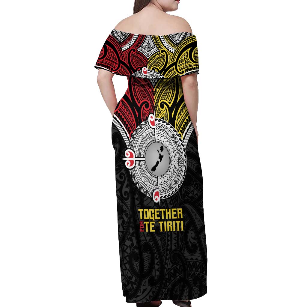 Aotearoa and Niue Mo Te Tiriti Off Shoulder Maxi Dress New Zealand Honour The Treaty Ake!Ake!Ake!