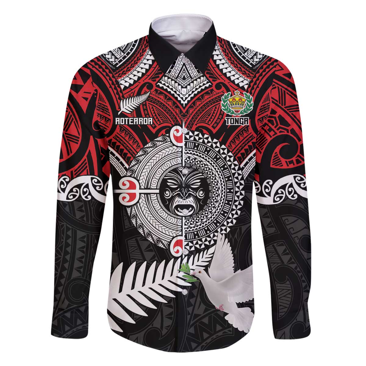 Aotearoa and Tonga Mo Te Tiriti Family Matching Off The Shoulder Long Sleeve Dress and Hawaiian Shirt New Zealand Honour The Treaty Ake!Ake!Ake!