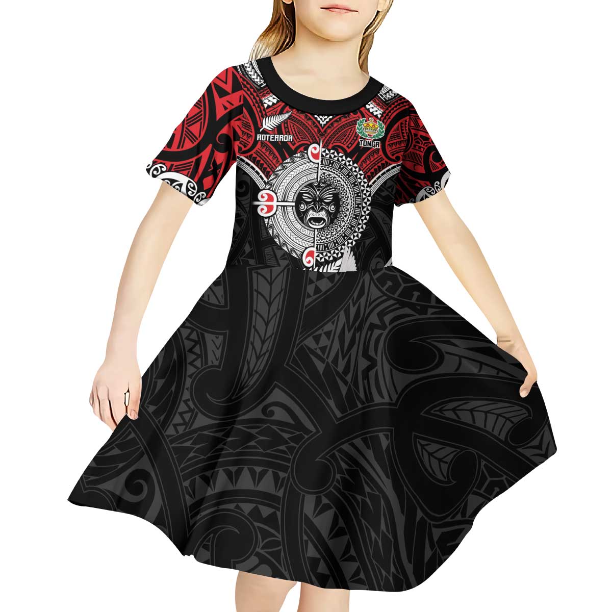 Aotearoa and Tonga Mo Te Tiriti Kid Short Sleeve Dress New Zealand Honour The Treaty Ake!Ake!Ake! - Vibe Hoodie Shop