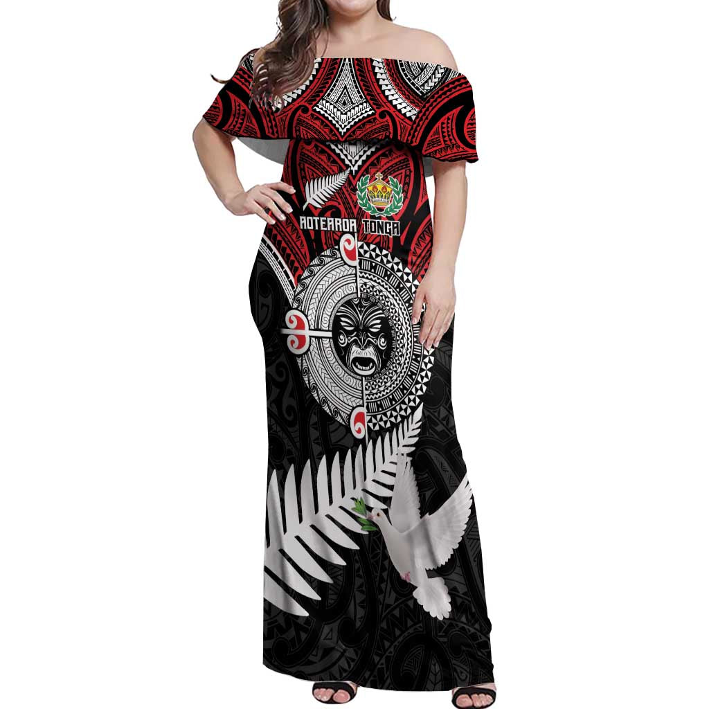 Aotearoa and Tonga Mo Te Tiriti Off Shoulder Maxi Dress New Zealand Honour The Treaty Ake!Ake!Ake!