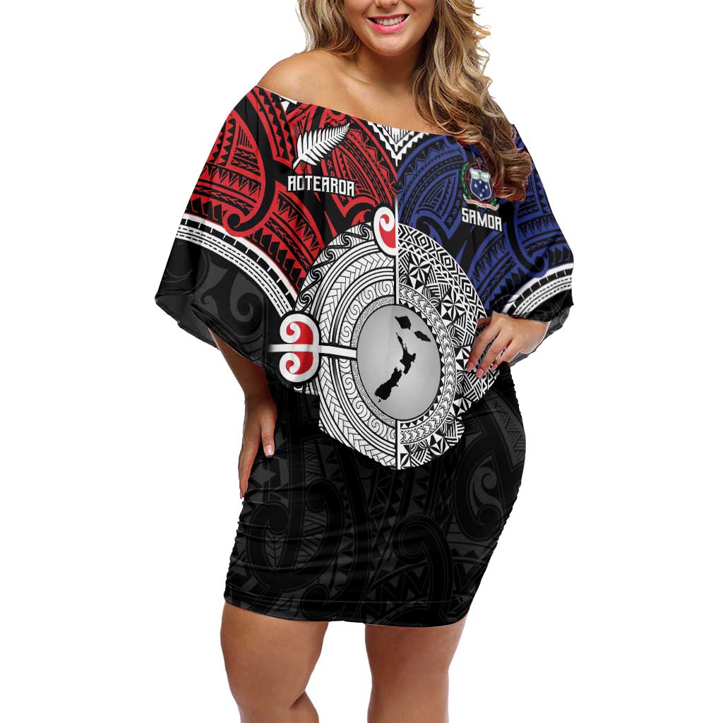 Aotearoa and Samoa Mo Te Tiriti Family Matching Off Shoulder Short Dress and Hawaiian Shirt Tangata Moana Stand with Tangata Whenua