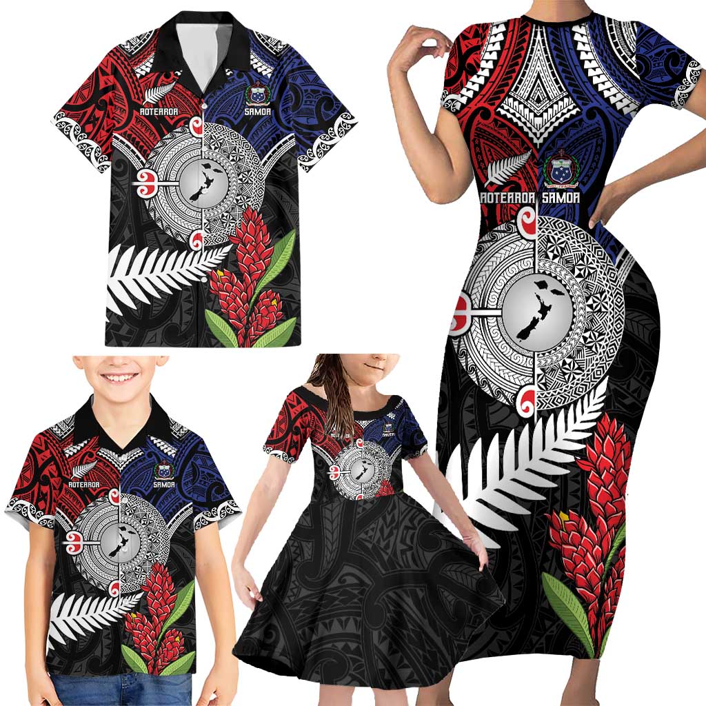 Aotearoa and Samoa Mo Te Tiriti Family Matching Short Sleeve Bodycon Dress and Hawaiian Shirt Tangata Moana Stand with Tangata Whenua