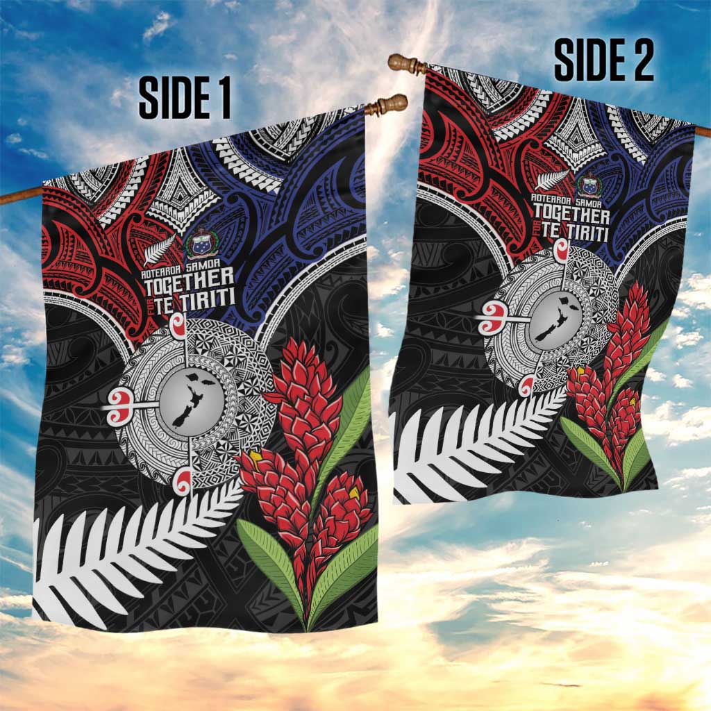 Aotearoa and Samoa Mo Te Tiriti Garden Flag Tangata Moana Stand with Tangata Whenua - Vibe Hoodie Shop