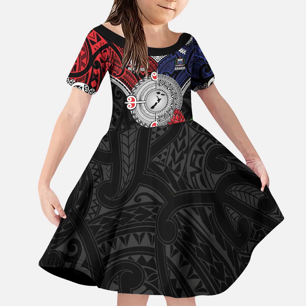 Aotearoa and Samoa Mo Te Tiriti Kid Short Sleeve Dress Tangata Moana Stand with Tangata Whenua - Vibe Hoodie Shop