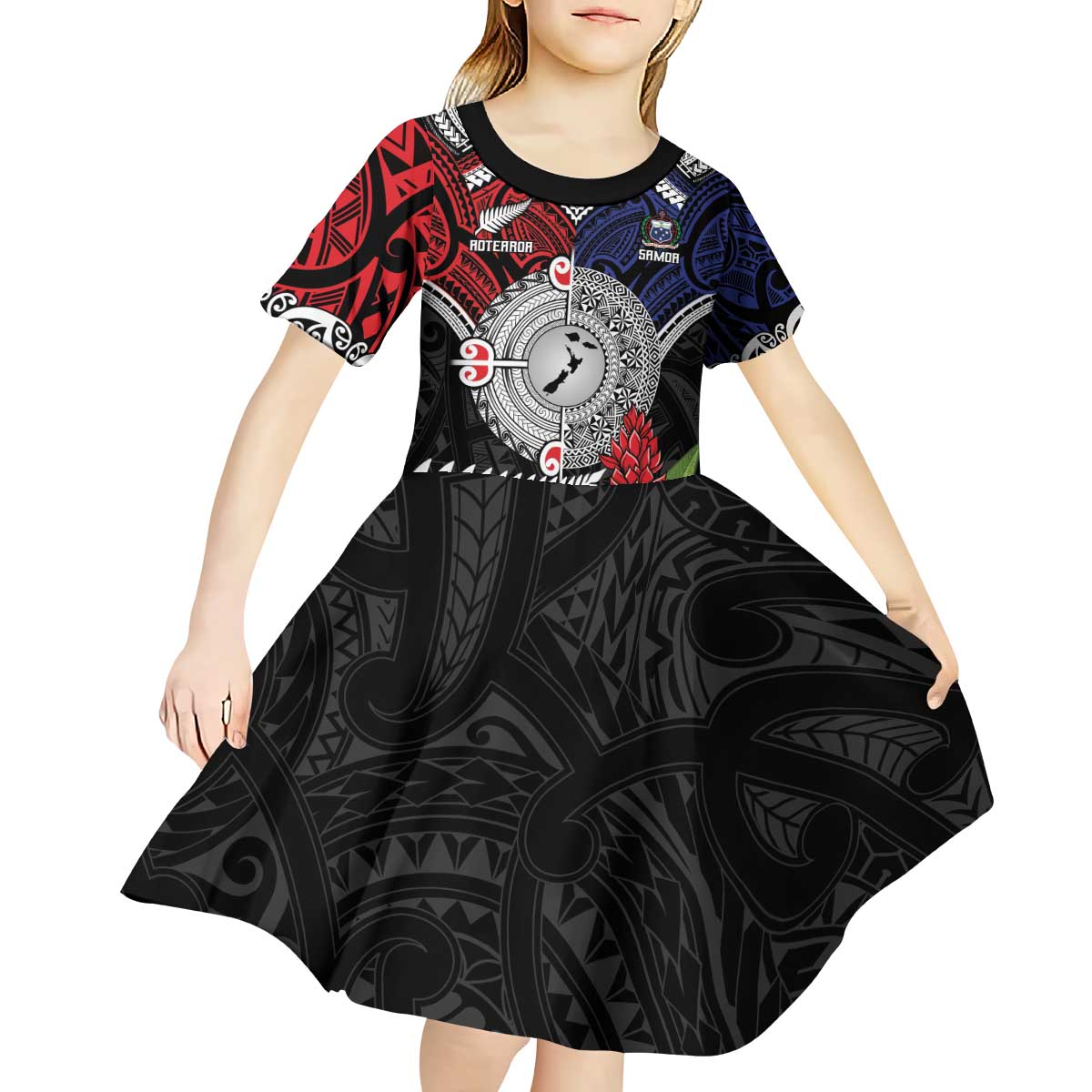 Aotearoa and Samoa Mo Te Tiriti Kid Short Sleeve Dress Tangata Moana Stand with Tangata Whenua - Vibe Hoodie Shop